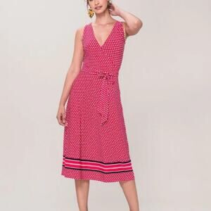 Leota Pink Polka Dot Justine Midi V-Neck Dress